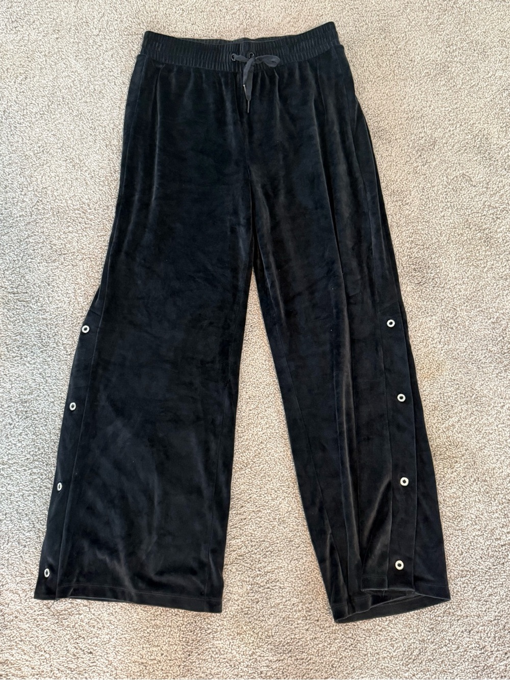 Victoria’s Secret Black Velour Diamanté Snap-Trim Wide Leg Pants - Medium - Picture 2 of 7